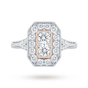 Jenny Packham Platinum 0.90cttw Diamond Ring with Rose Gold Milgrain