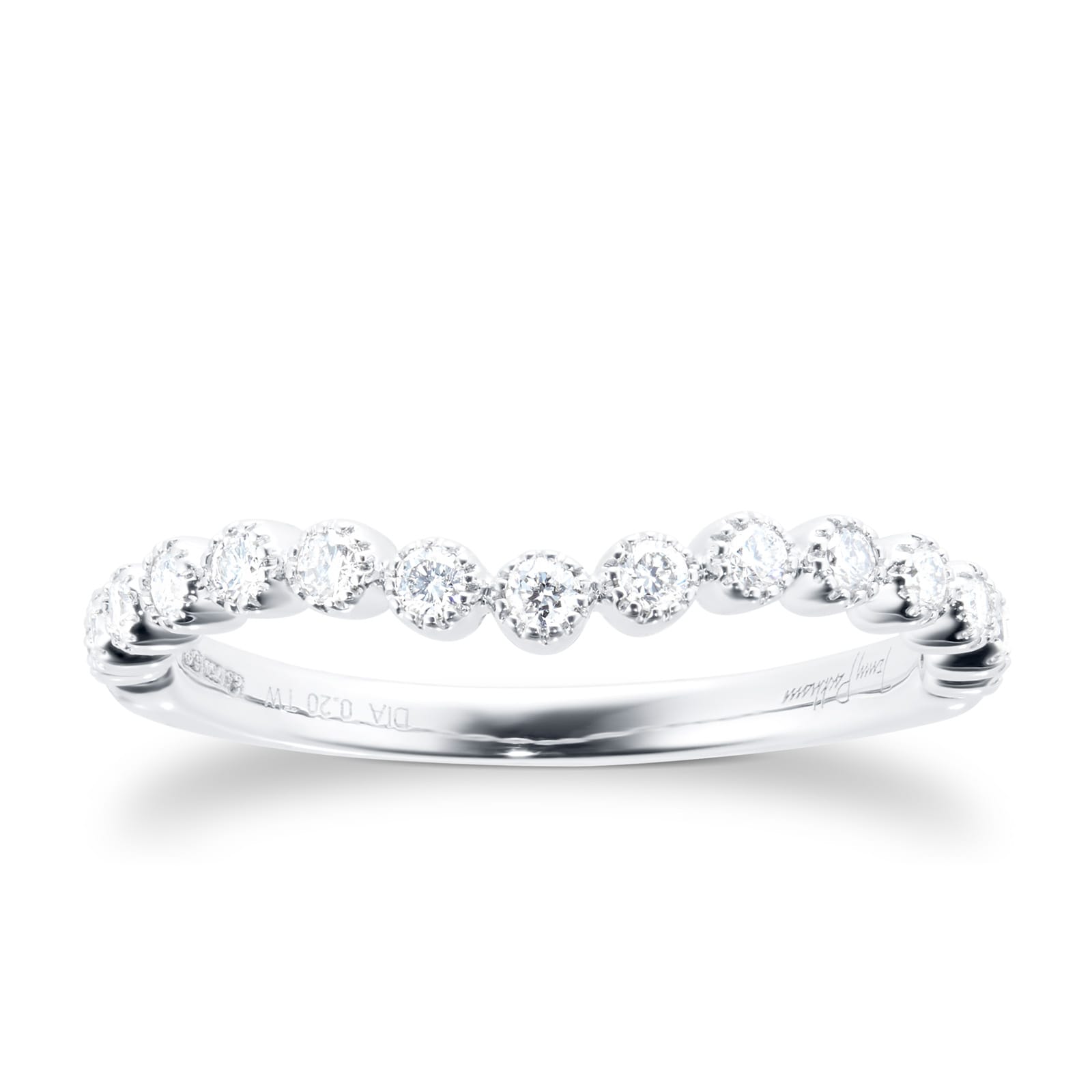 18ct White Gold 0.20cttw Bead Edge Band Ring - Ring Size N