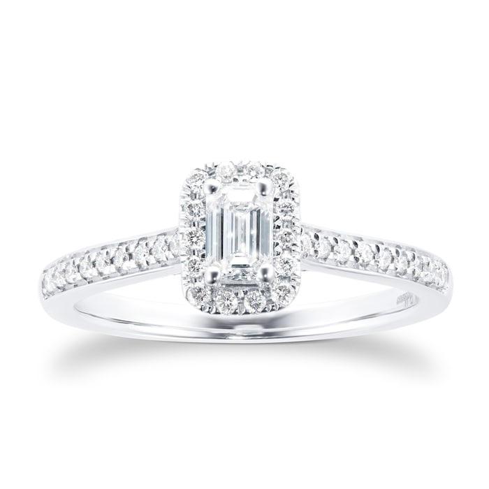 Jenny Packham 18ct White Gold Emerald Cut 0.50cttw Halo Diamond Ring