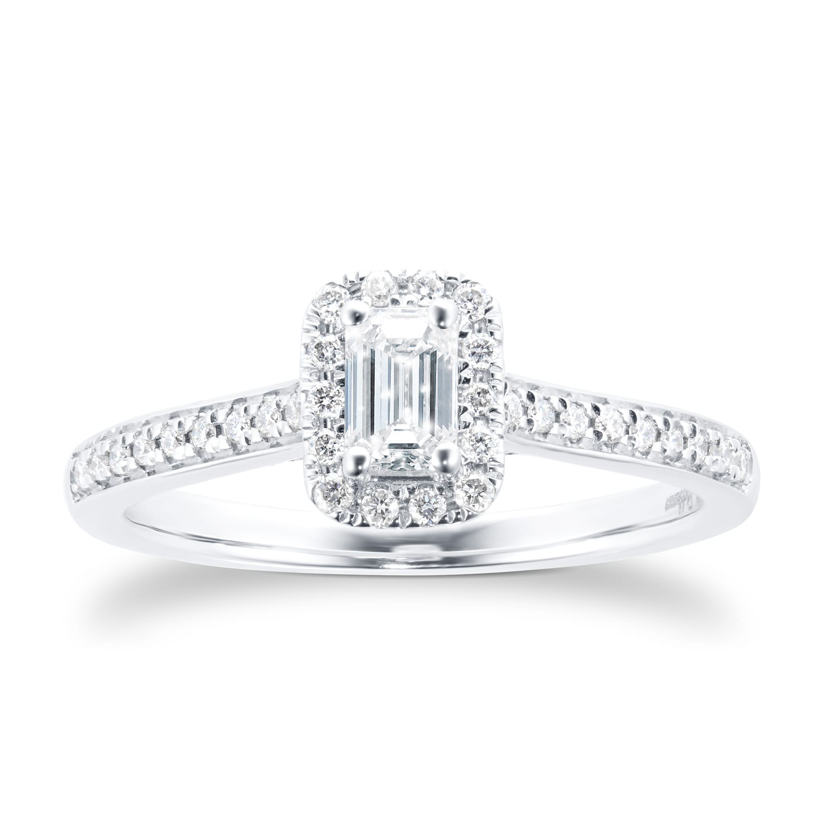 18ct White Gold Emerald Cut 0.50cttw Halo Diamond Ring