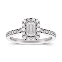 37410213 - 18ct White Gold Emerald Cut 0.90cttw Halo Diamond Ring