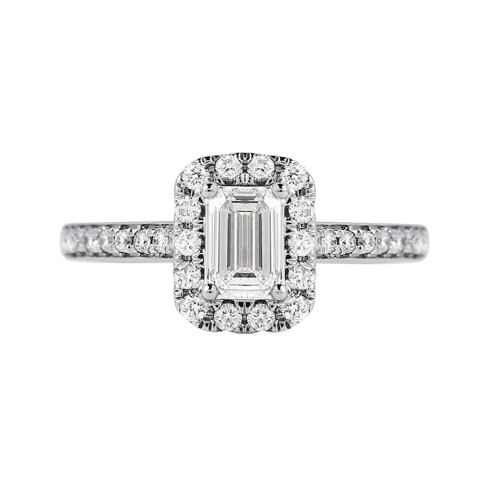 Jenny Packham 18ct White Gold Emerald Cut 0.90cttw Halo Diamond Ring