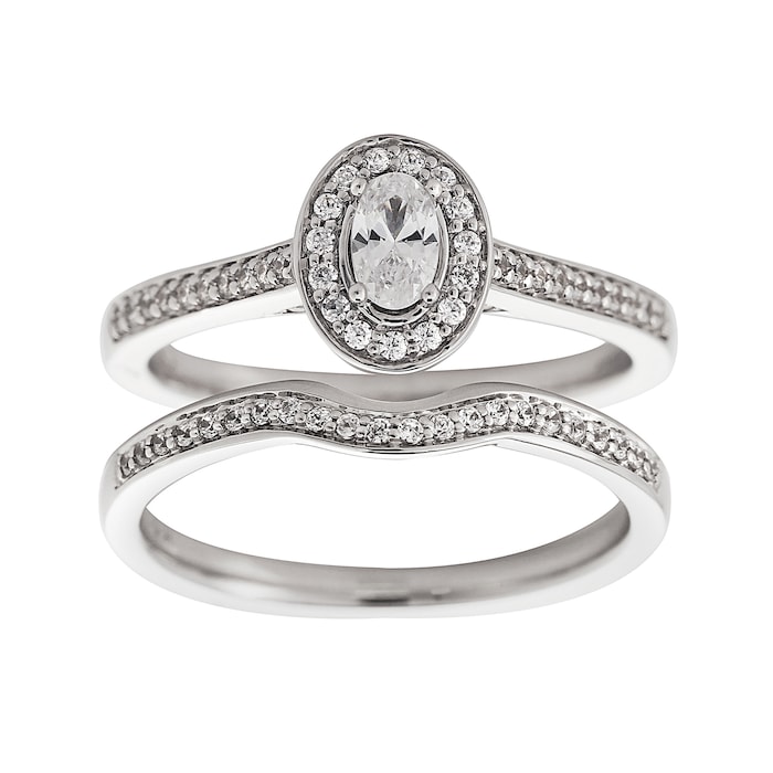 Jenny Packham 18ct White Gold Oval Cut 0.50cttw Halo Diamond Ring