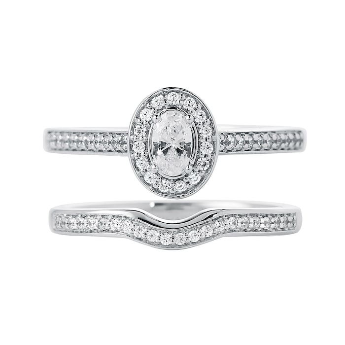 Jenny Packham 18ct White Gold Oval Cut 0.50cttw Halo Diamond Ring