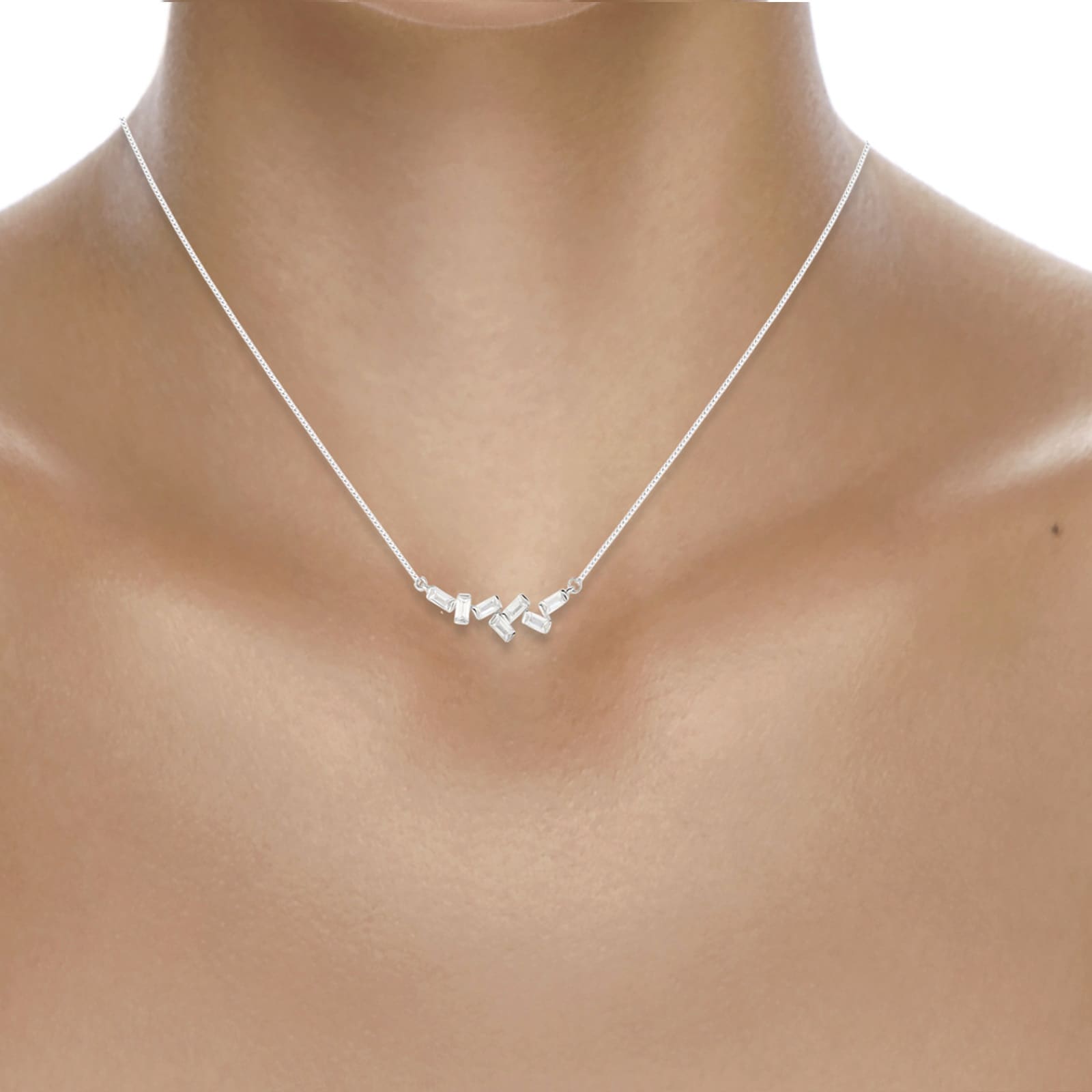 Jenny Packham 9ct White Gold 0.16cttw Baguette Necklace