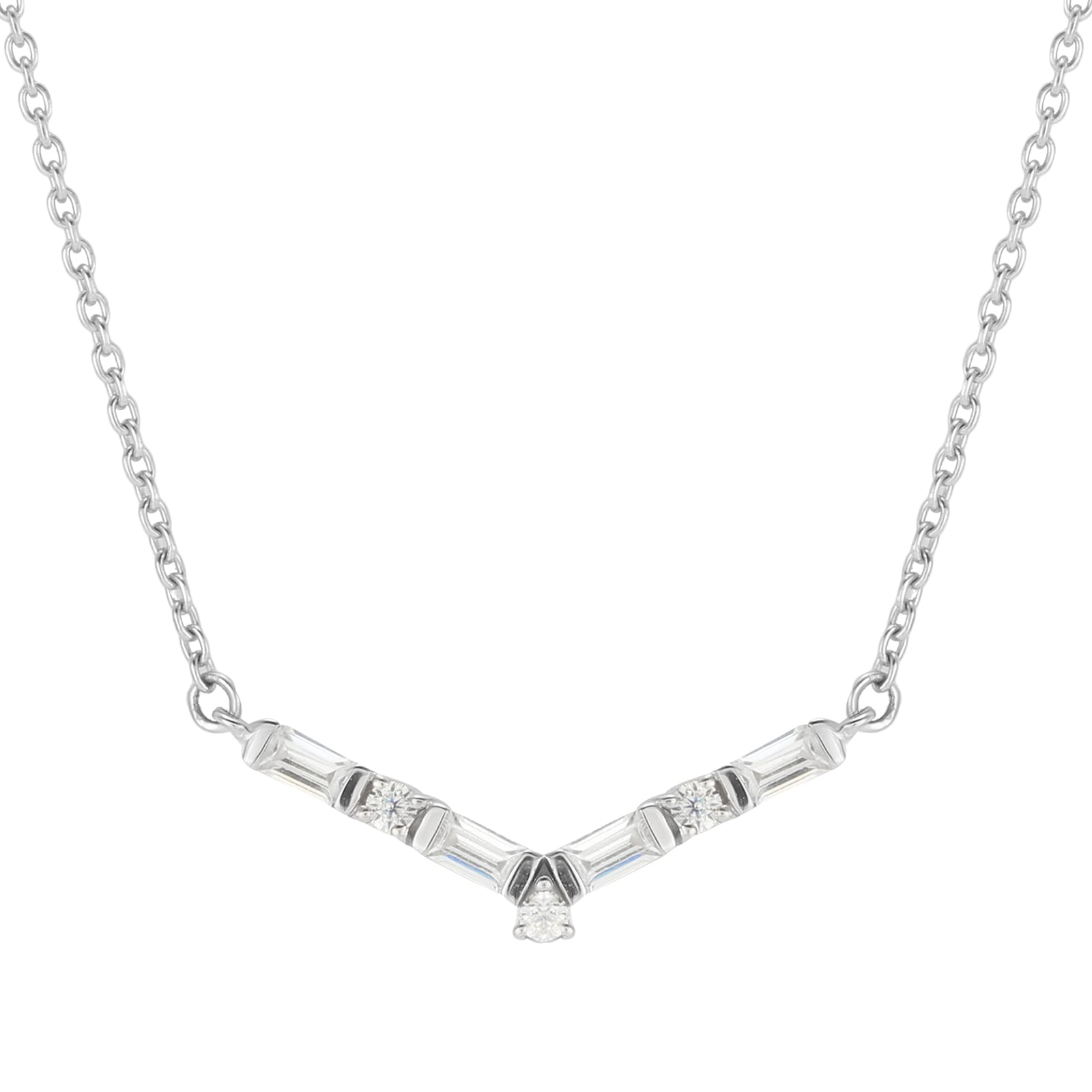 9ct White Gold 0.13cttw Baguette Necklace