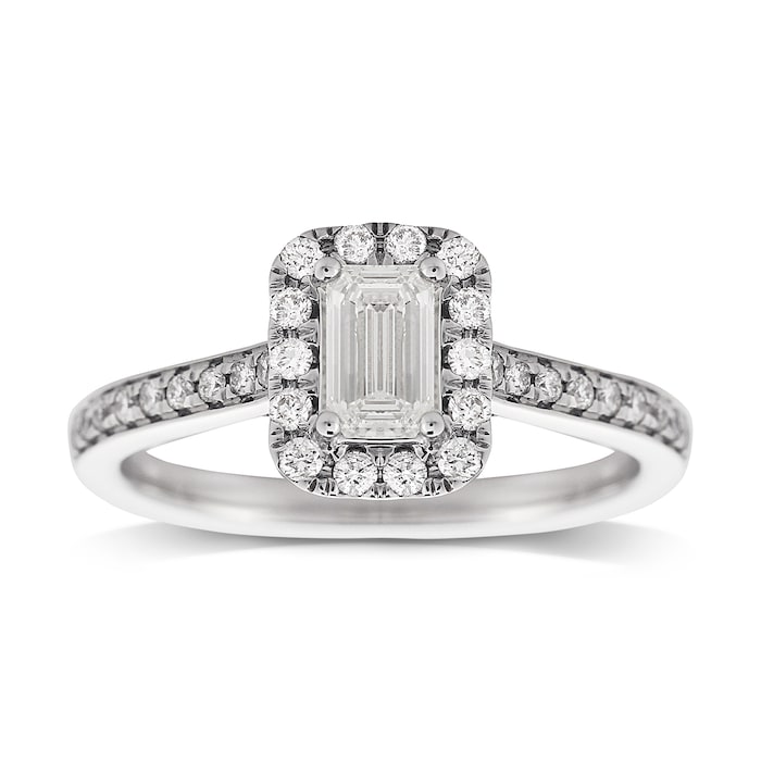 Jenny Packham Platinum Emerald Cut 0.90ct Halo Diamond Ring