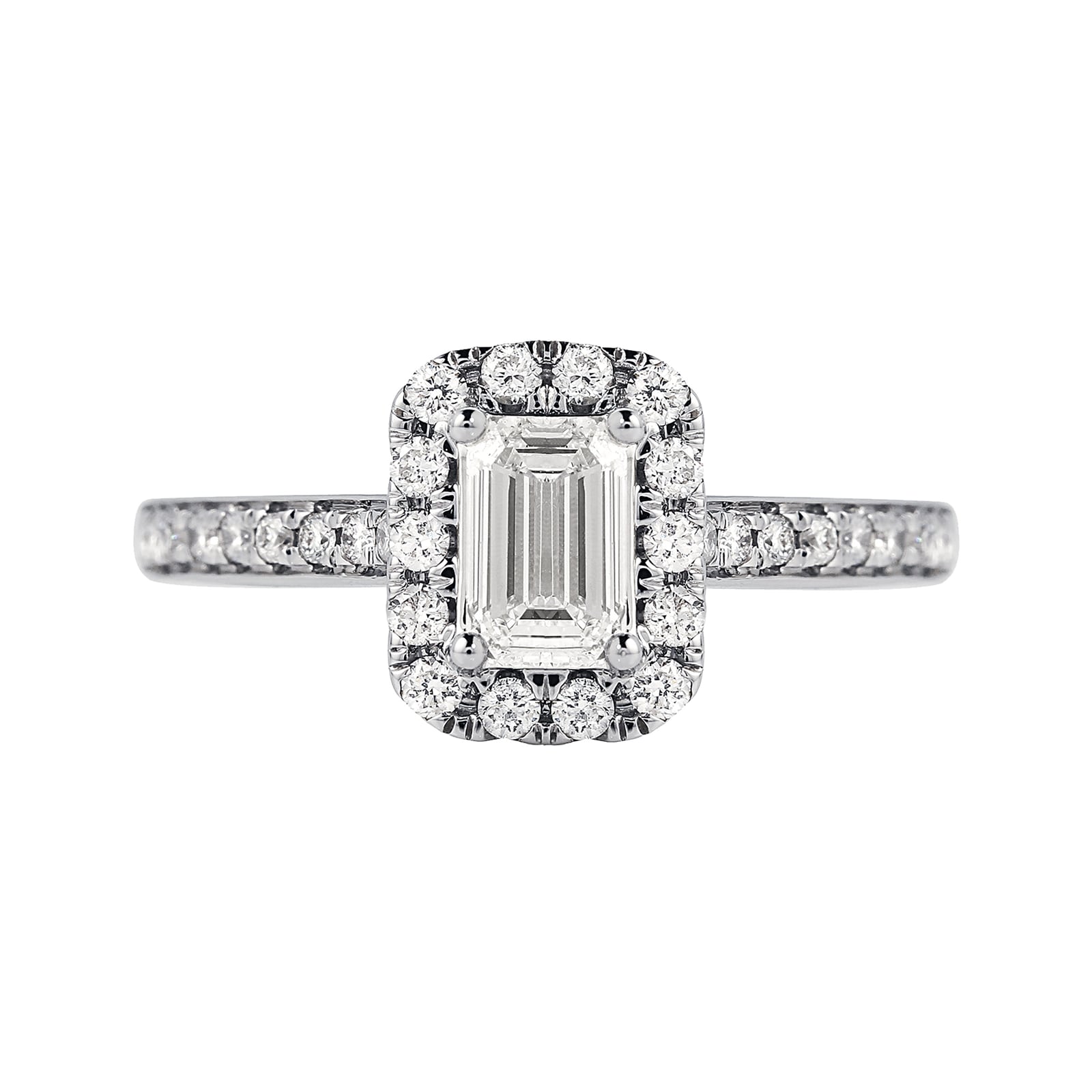 Jenny Packham Platinum Emerald Cut 0.90ct Halo Diamond Ring
