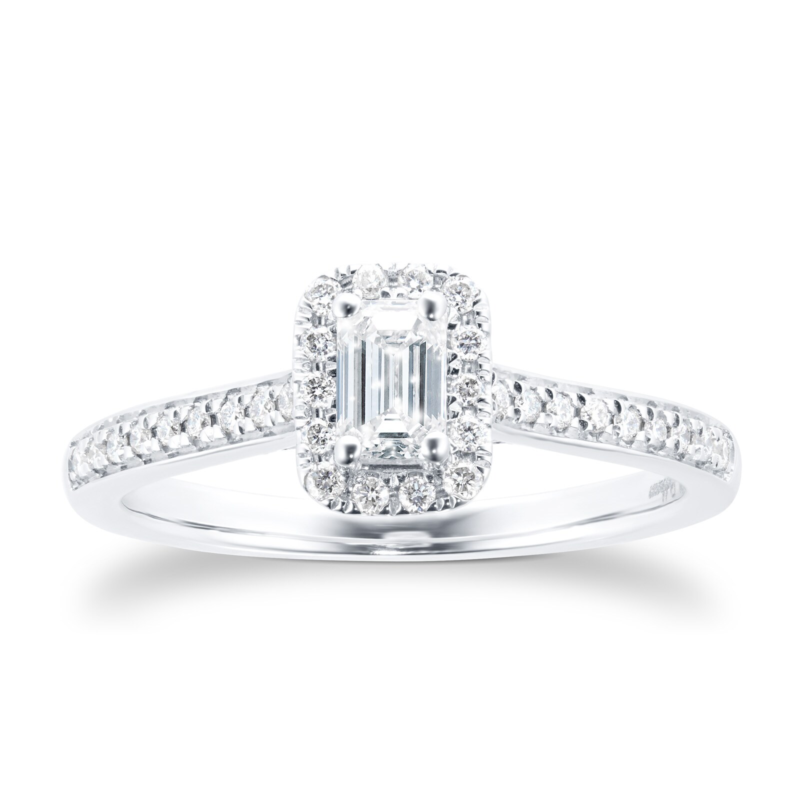 Platinum Emerald Cut 0.50cttw Halo Diamond Ring
