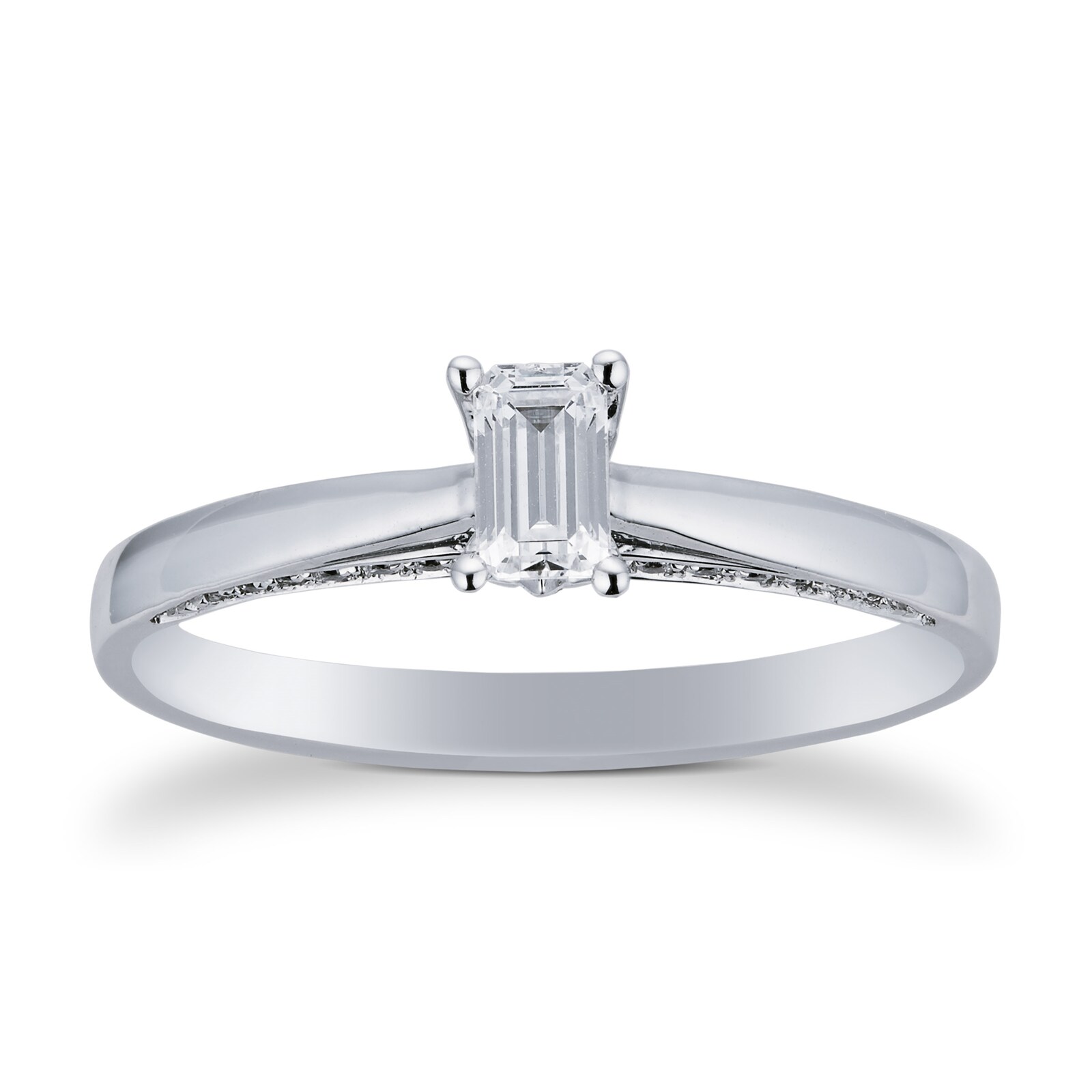 18ct White Gold 0.50cttw Emerald & Brilliant Cut Diamond Ring