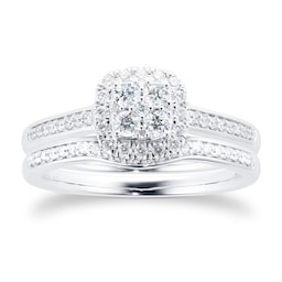 37410263 - Platinum Cluster 0.50cttw Diamond Bridal Set