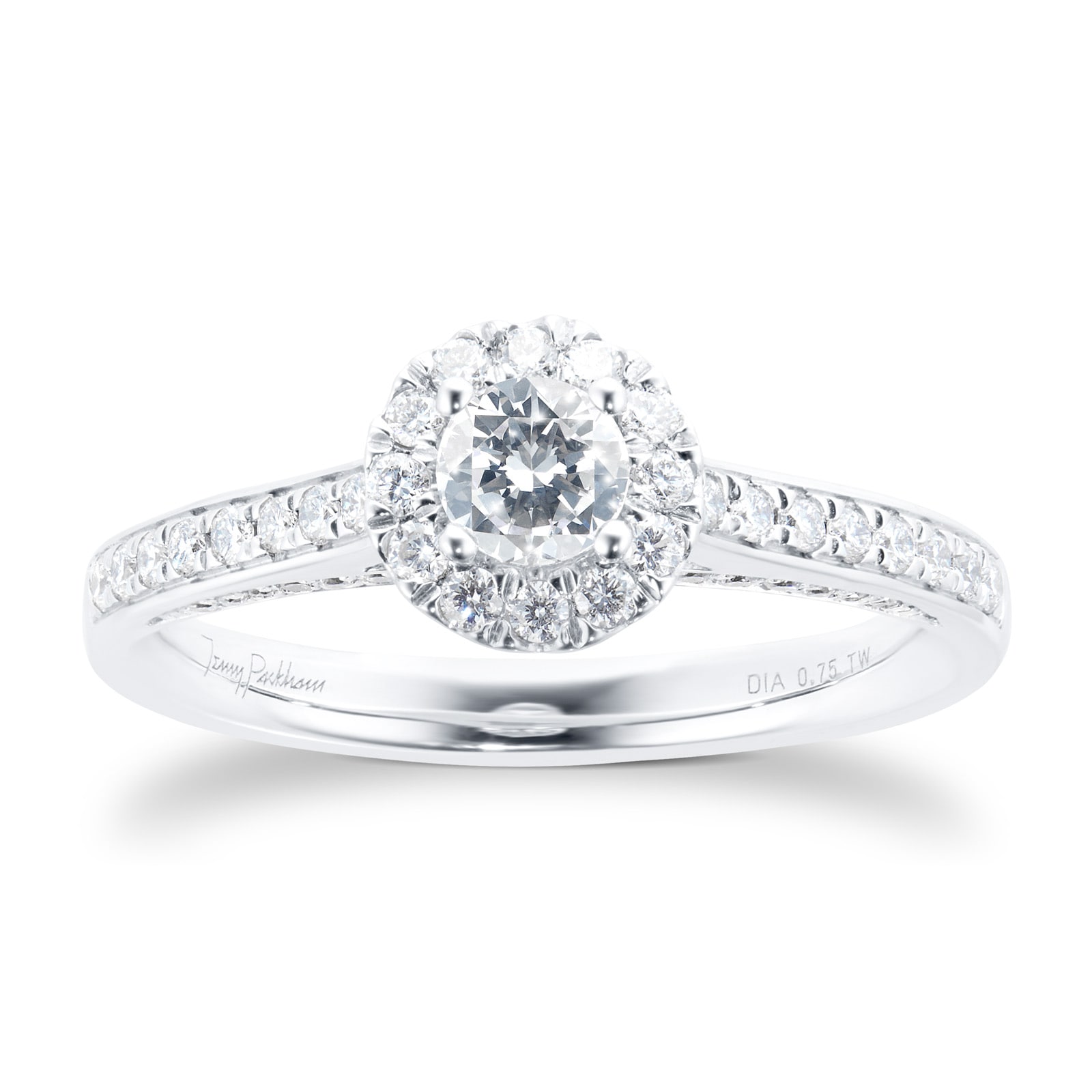 Jenny Packham Platinum 0.75cttw Brilliant Cut Halo Diamond Ring - Ring Size P