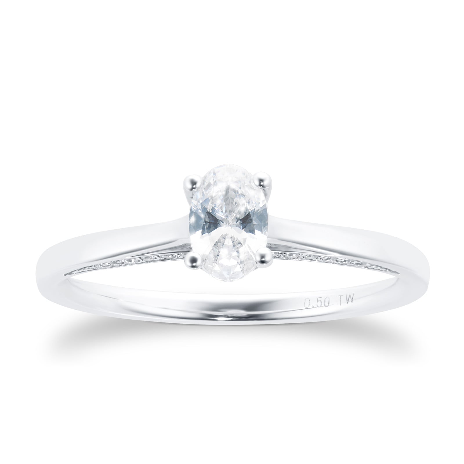 Platinum 0.50cttw Oval Cut Diamond Ring - Ring Size O