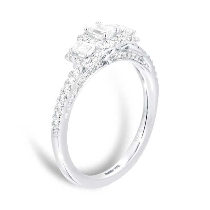 Jenny Packham 18ct White Gold 0.75cttw Diamond Emerald Halo 3 Stone Engagement Ring