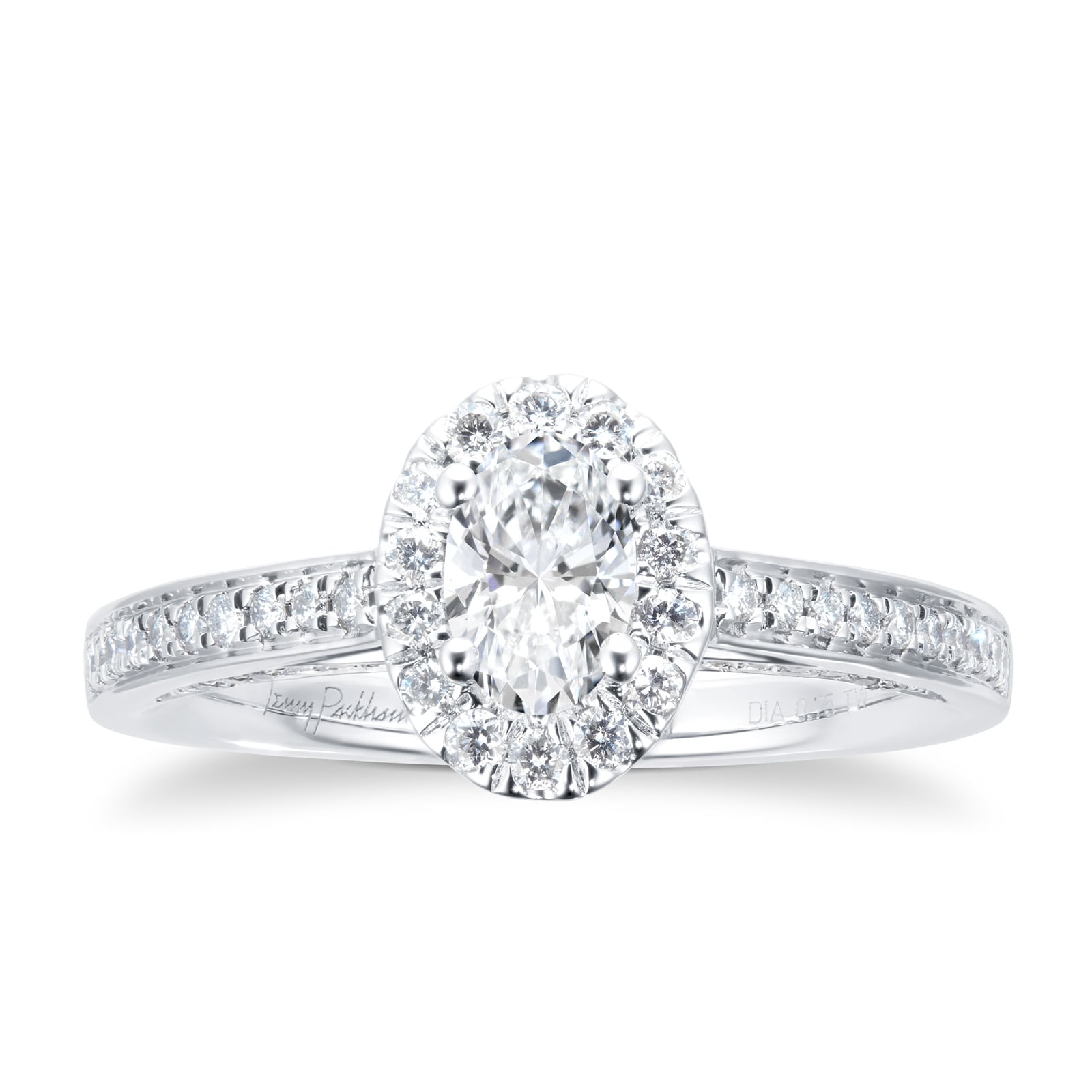 Platinum 0.75cttw Diamond Oval Halo Engagement Ring - Ring Size Q