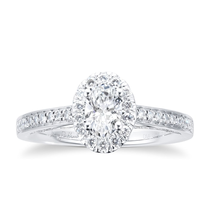 Jenny Packham Platinum 0.75cttw Diamond Oval Halo Engagement Ring