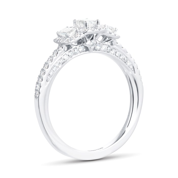 Jenny Packham Platinum 0.75cttw Diamond Emerald Halo 3 Stone Engagement Ring