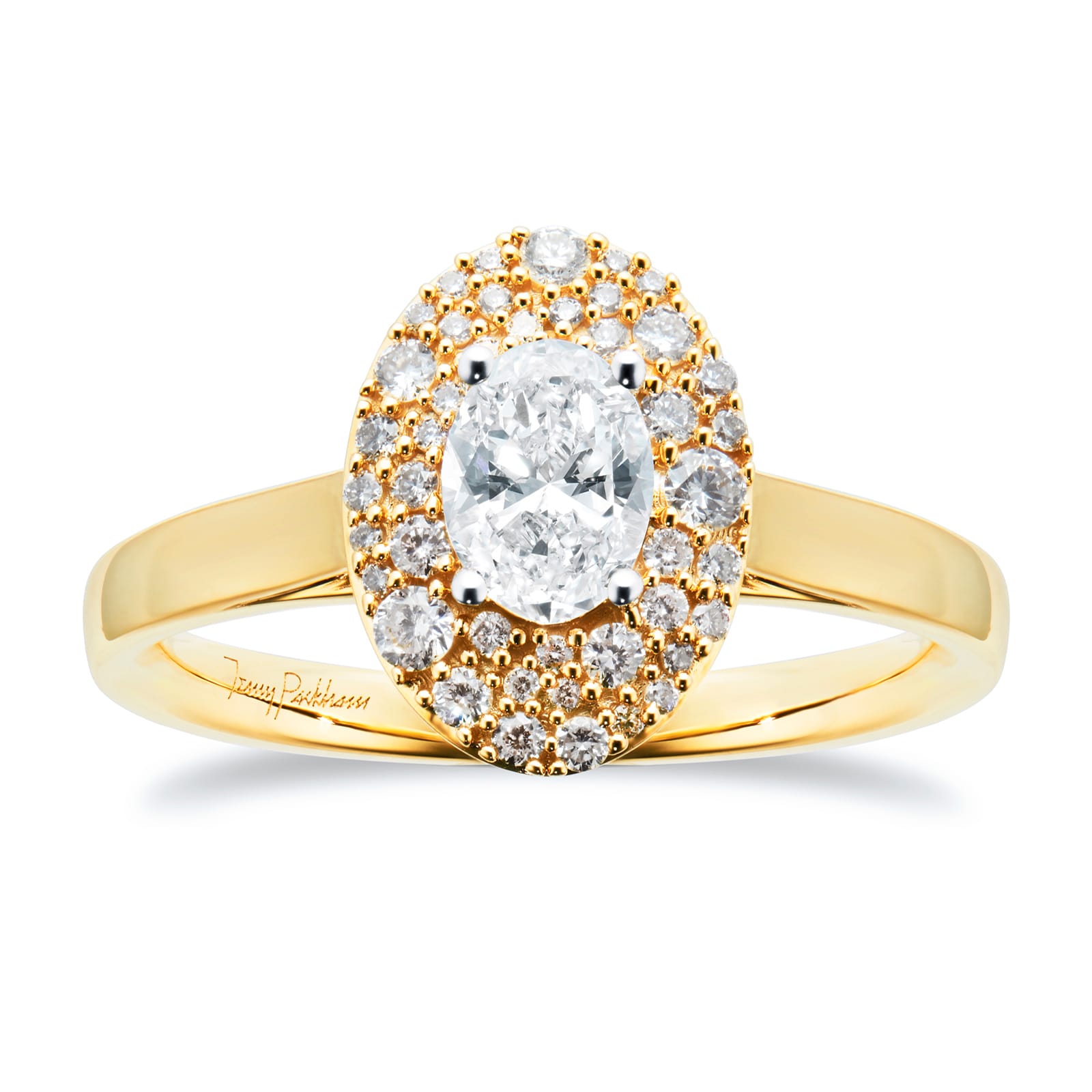 18ct Yellow Gold 0.75cttw Oval Halo Engagement Ring - Ring Size N