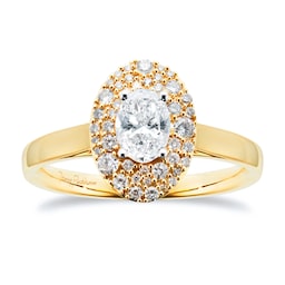 37410293 - 18ct Yellow Gold 0.75cttw Oval Halo Engagement Ring