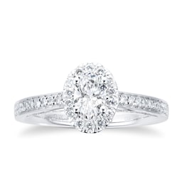 37410294 - 18ct White Gold 0.75cttw Diamond Oval Halo Engagement Ring