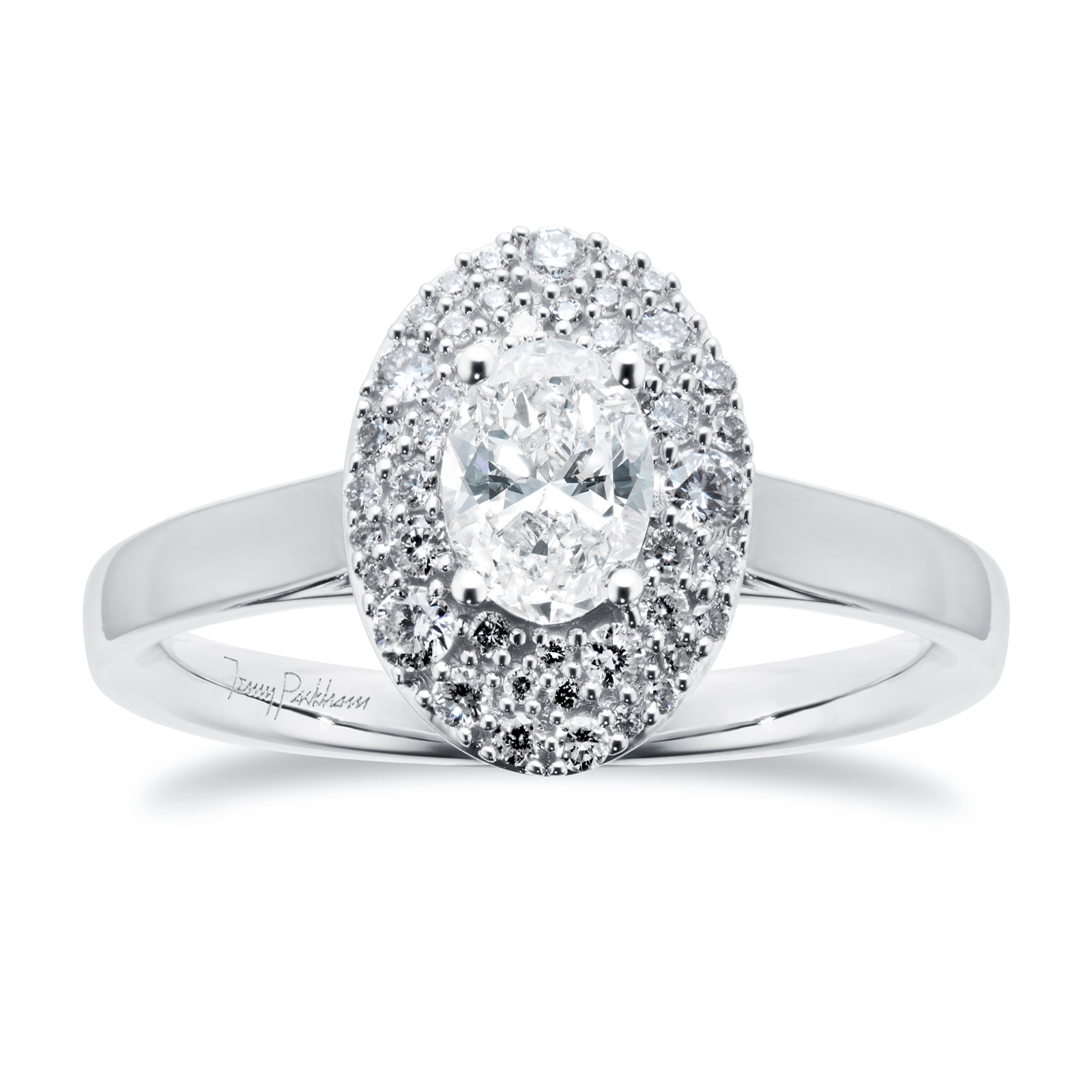 Platinum 0.75cttw Oval Halo Engagement Ring