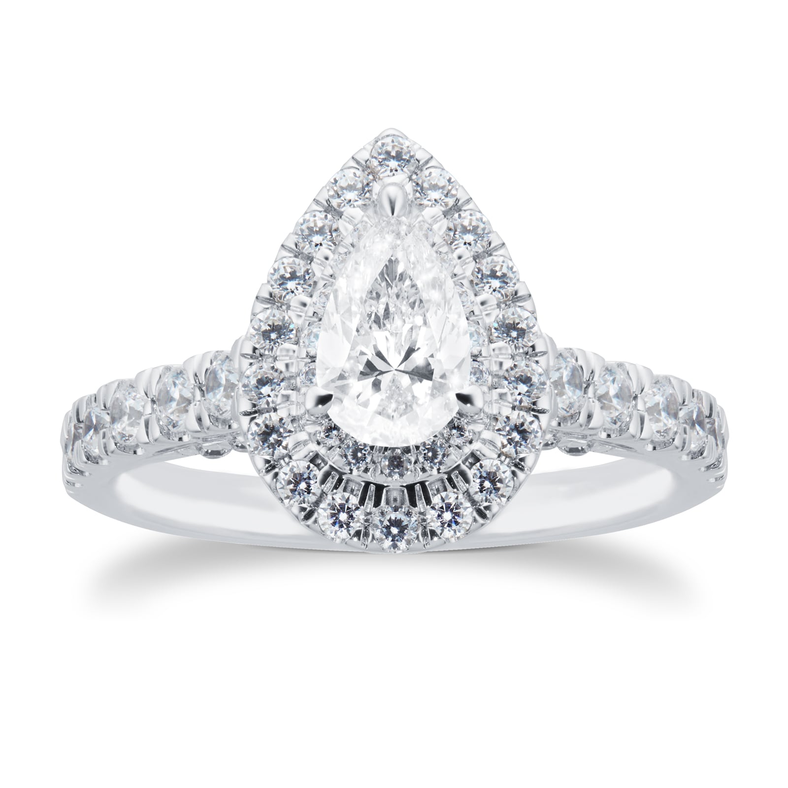 18ct White Gold 1.25cttw Pear Halo Engagement Ring - Ring Size P