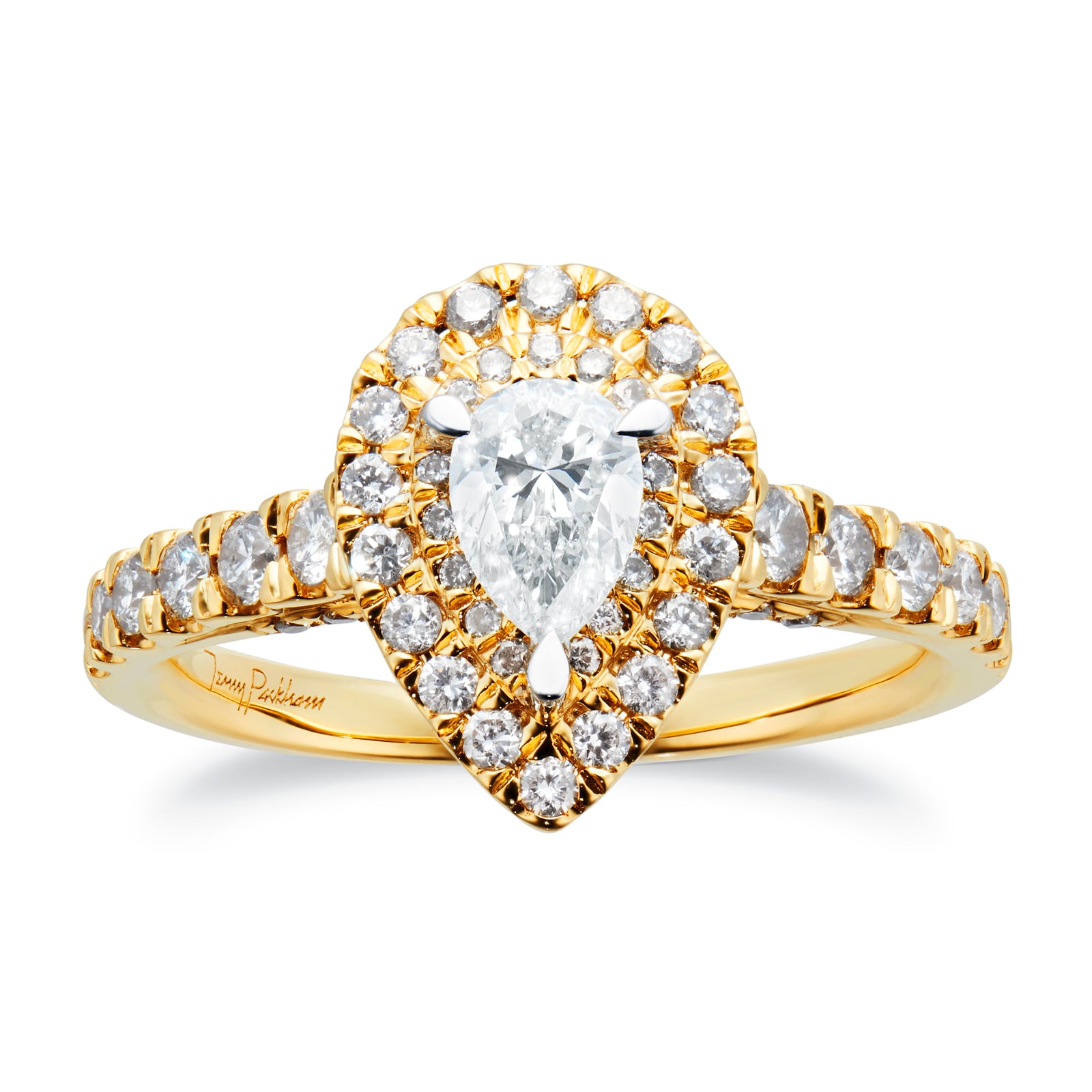 18ct Yellow Gold 1.25cttw Pear Halo Engagement Ring - Ring Size P