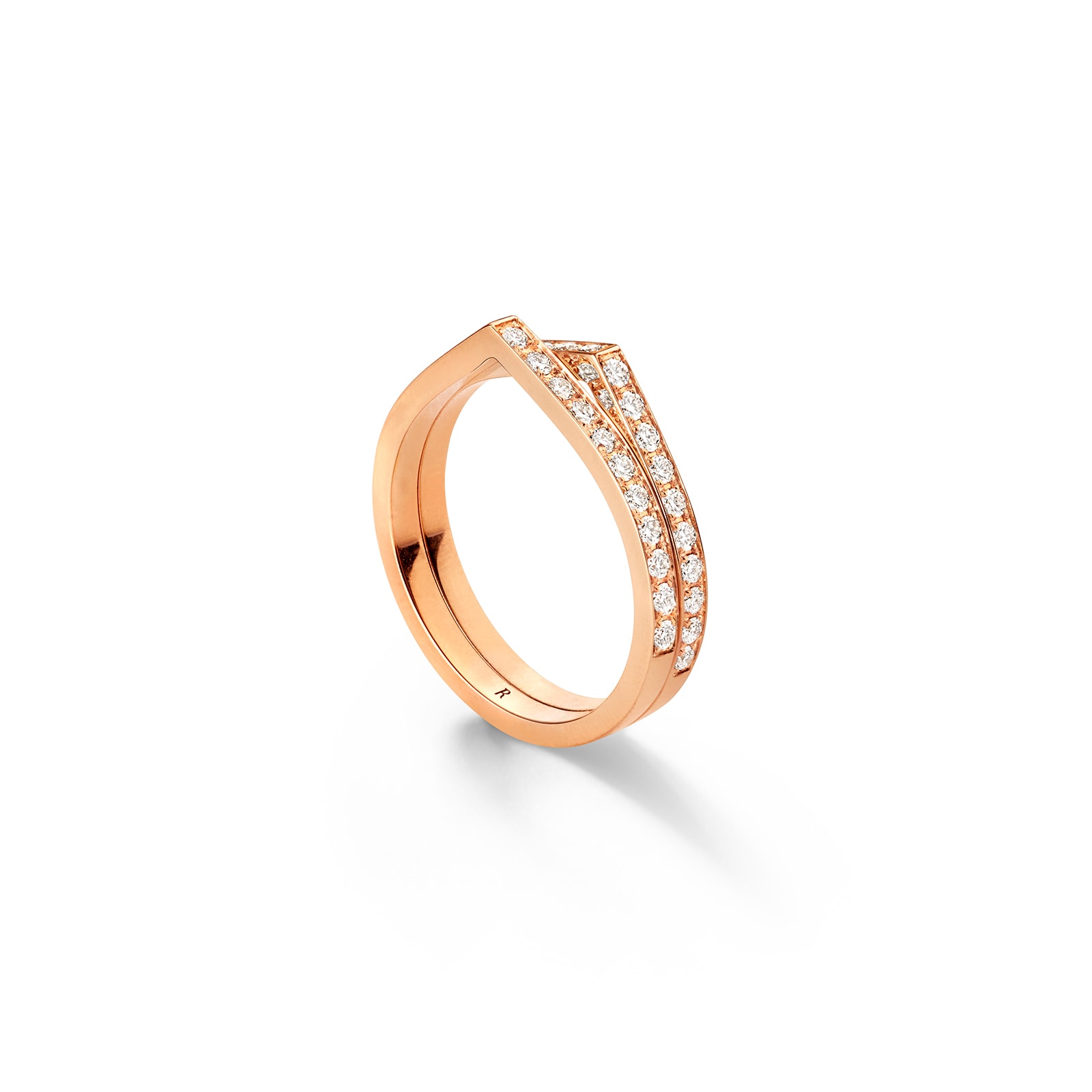 Antifer 18ct Rose Gold 0.48ct Diamond Two Row Ring - Ring Size P