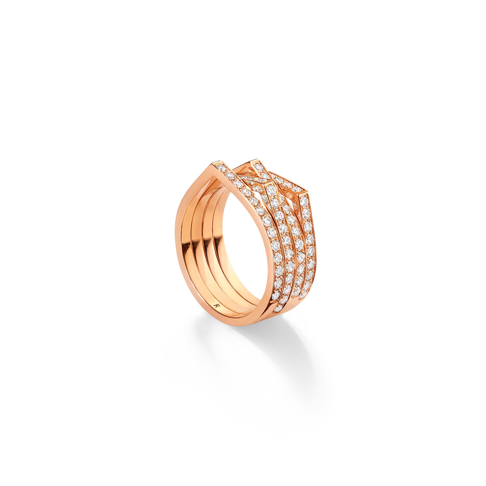 Antifer 18ct Rose Gold 1.12ct Diamond Four Row Ring - Ring Size P