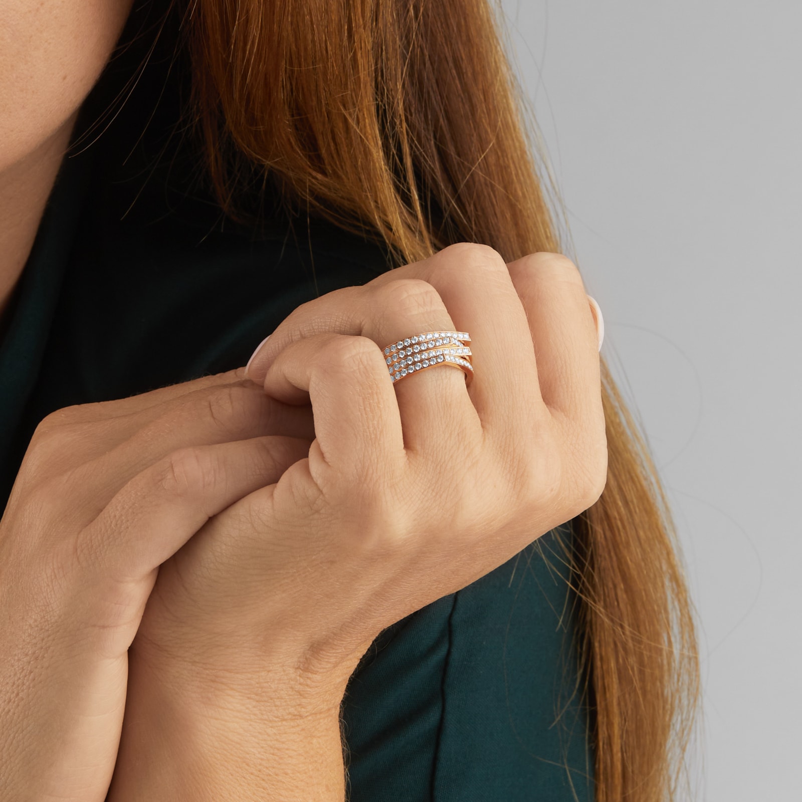 Repossi Antifer 18ct Rose Gold 1.12ct Diamond Four Row Ring Repossi Antifer 18ct Rose Gold 1.12ct Diamond Four Row Ring