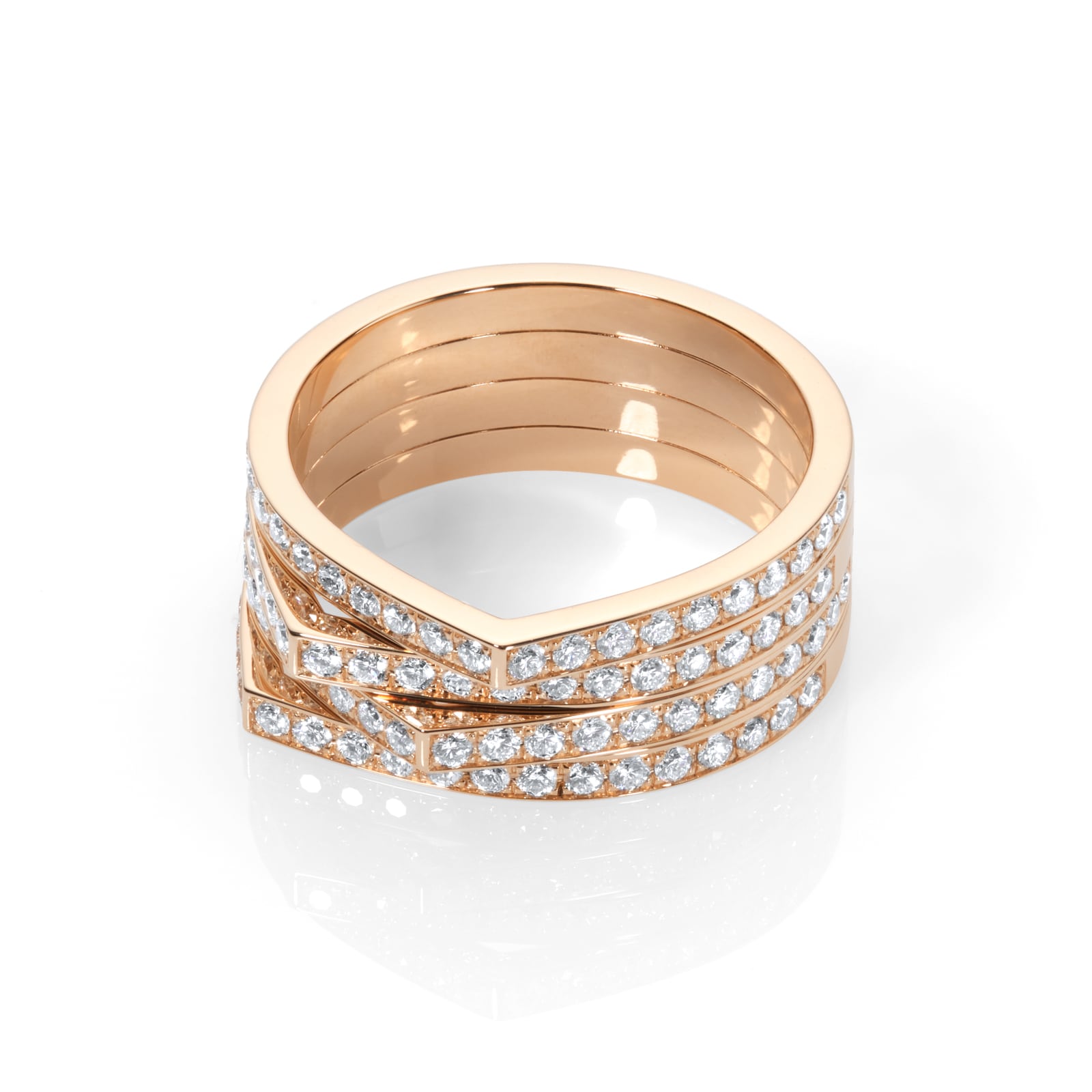 Repossi Antifer 18ct Rose Gold 1.12ct Diamond Four Row Ring Repossi Antifer 18ct Rose Gold 1.12ct Diamond Four Row Ring