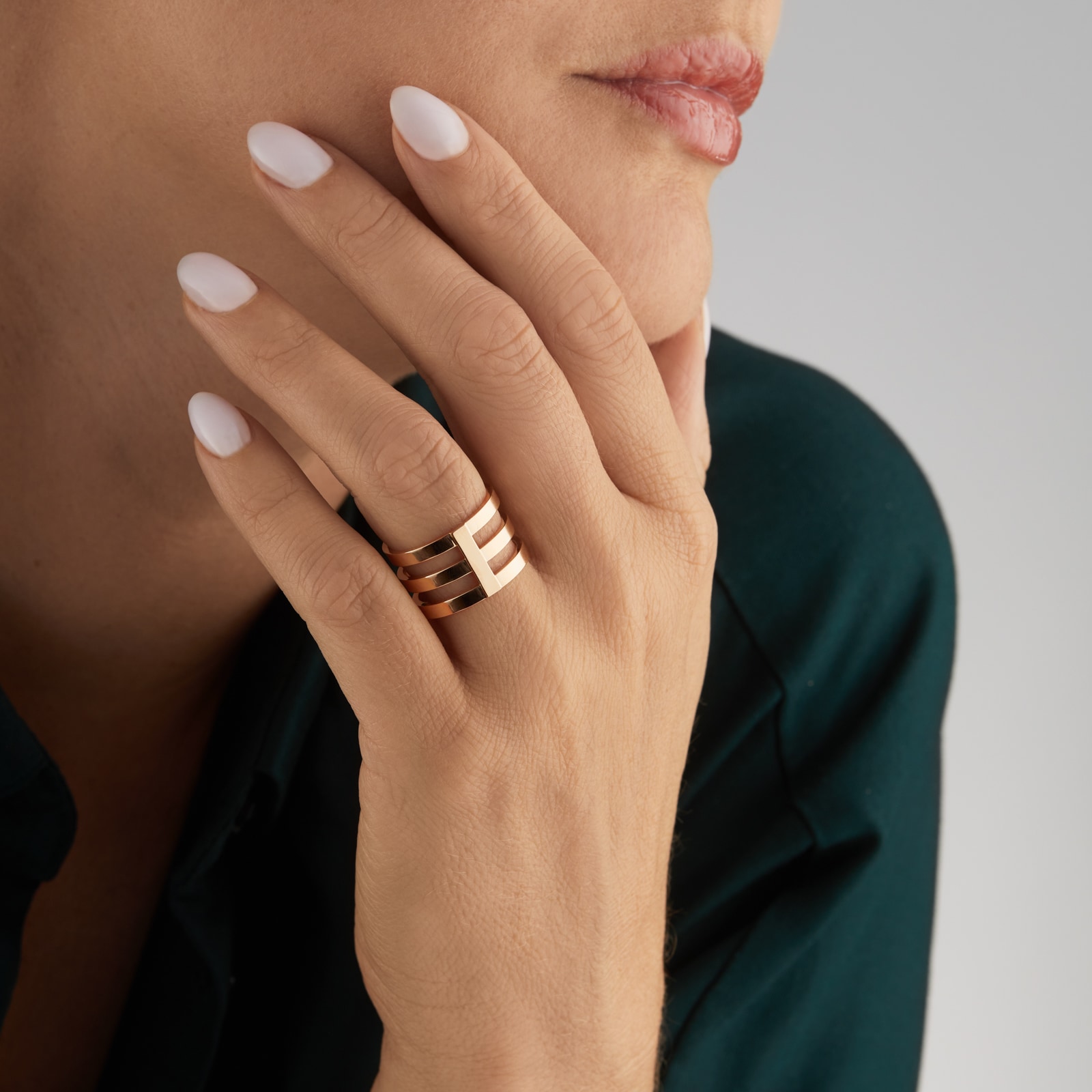 Repossi Berbere 18ct Rose Gold Three Row Ring Repossi Berbere 18ct Rose Gold Three Row Ring