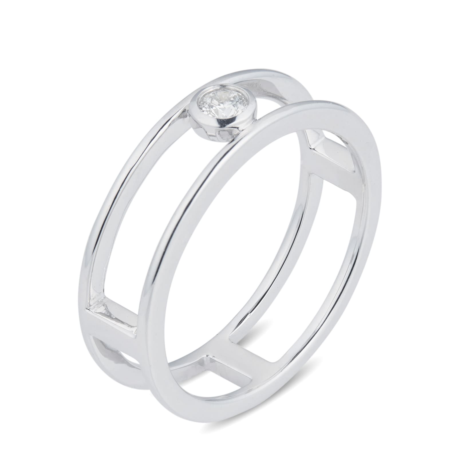 Mappin & Webb Gossamer Silver 0.10ct Diamond Double Ring - Ring Size O