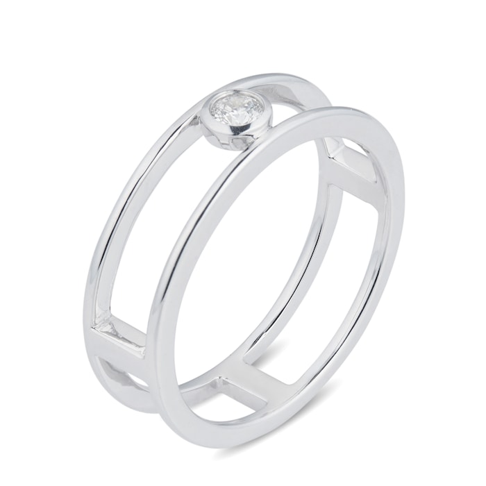 Mappin & Webb Gossamer Silver 0.10ct Diamond Double Ring - Ring Size J