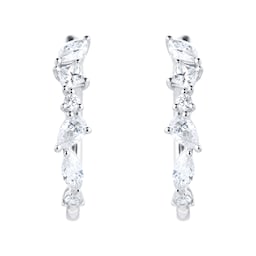 37460286 - Riveret 18ct White Gold 1.00cttw Mixed Cut Diamond Hoop Earrings
