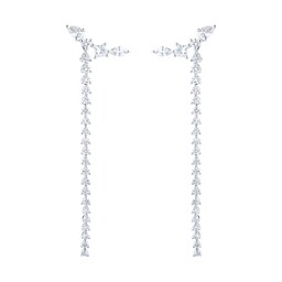 37460288 - Riveret 18ct White Gold 1.50cttw Mixed Cut Diamond Climber Drop Earrings