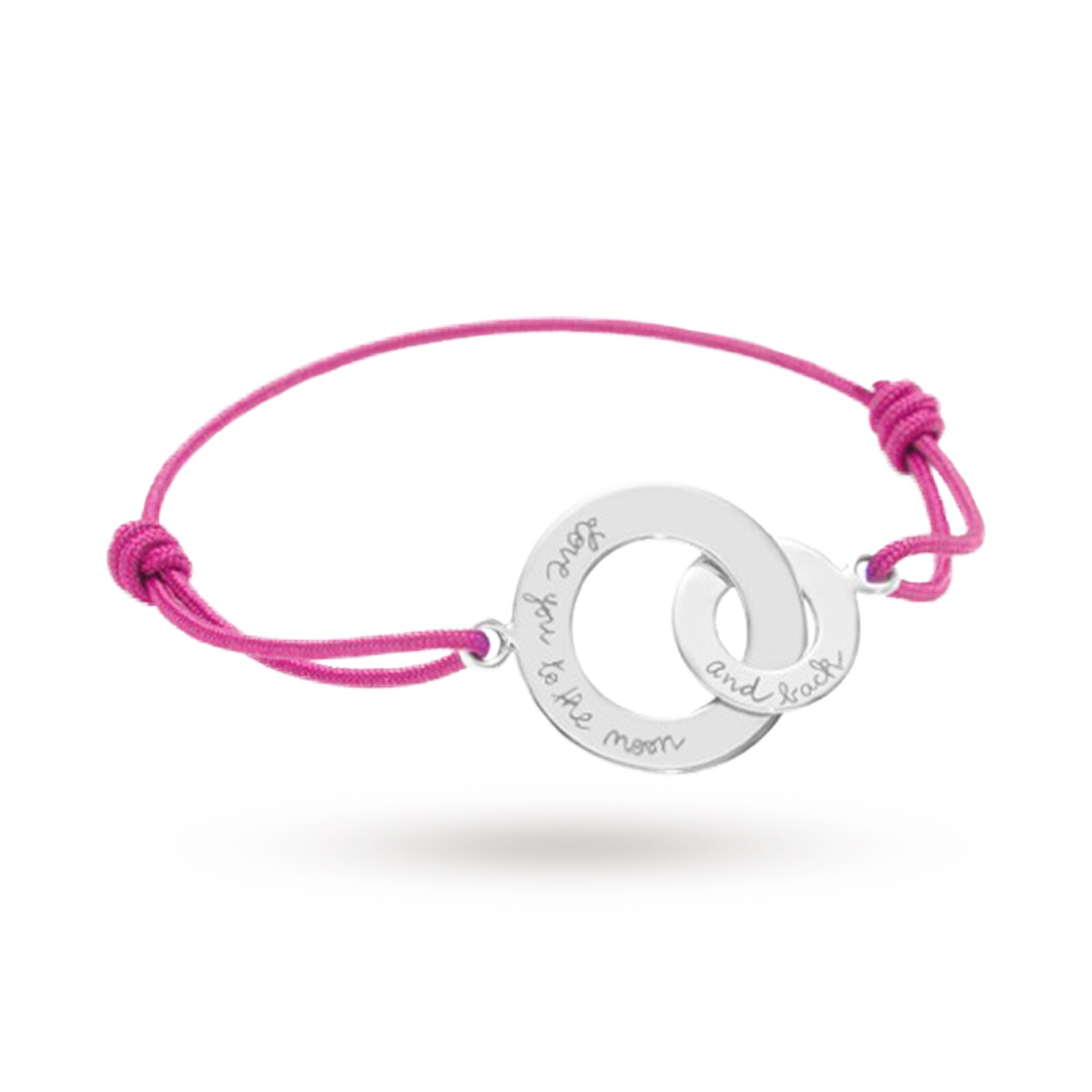 Message by Merci Maman Love You To The Moon Silver Double Circle On Pink Cord