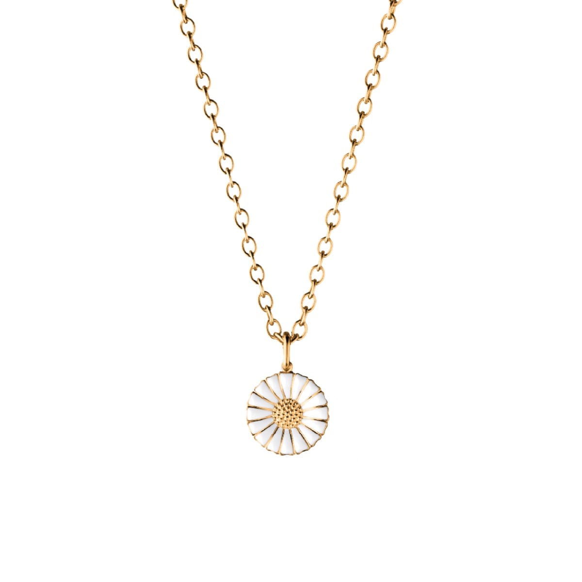 18ct Gold Plated Sterling Silver & White Enamel Daisy Pendant - Large