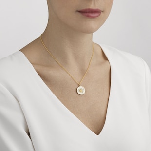 Georg Jensen 18ct Gold Plated Sterling Silver & White Enamel Daisy Pendant - Large