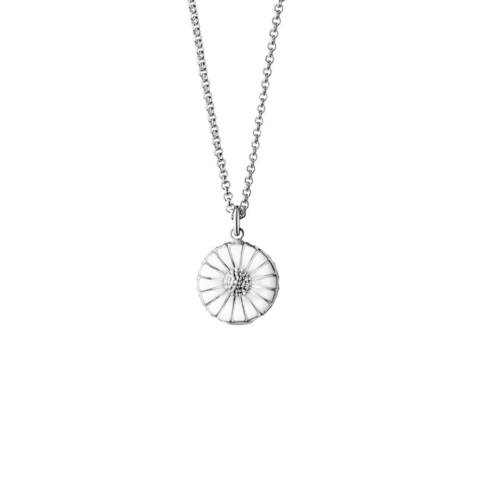 Georg Jensen Rhodium Plated Sterling Silver & White Enamel Daisy Pendant - Large