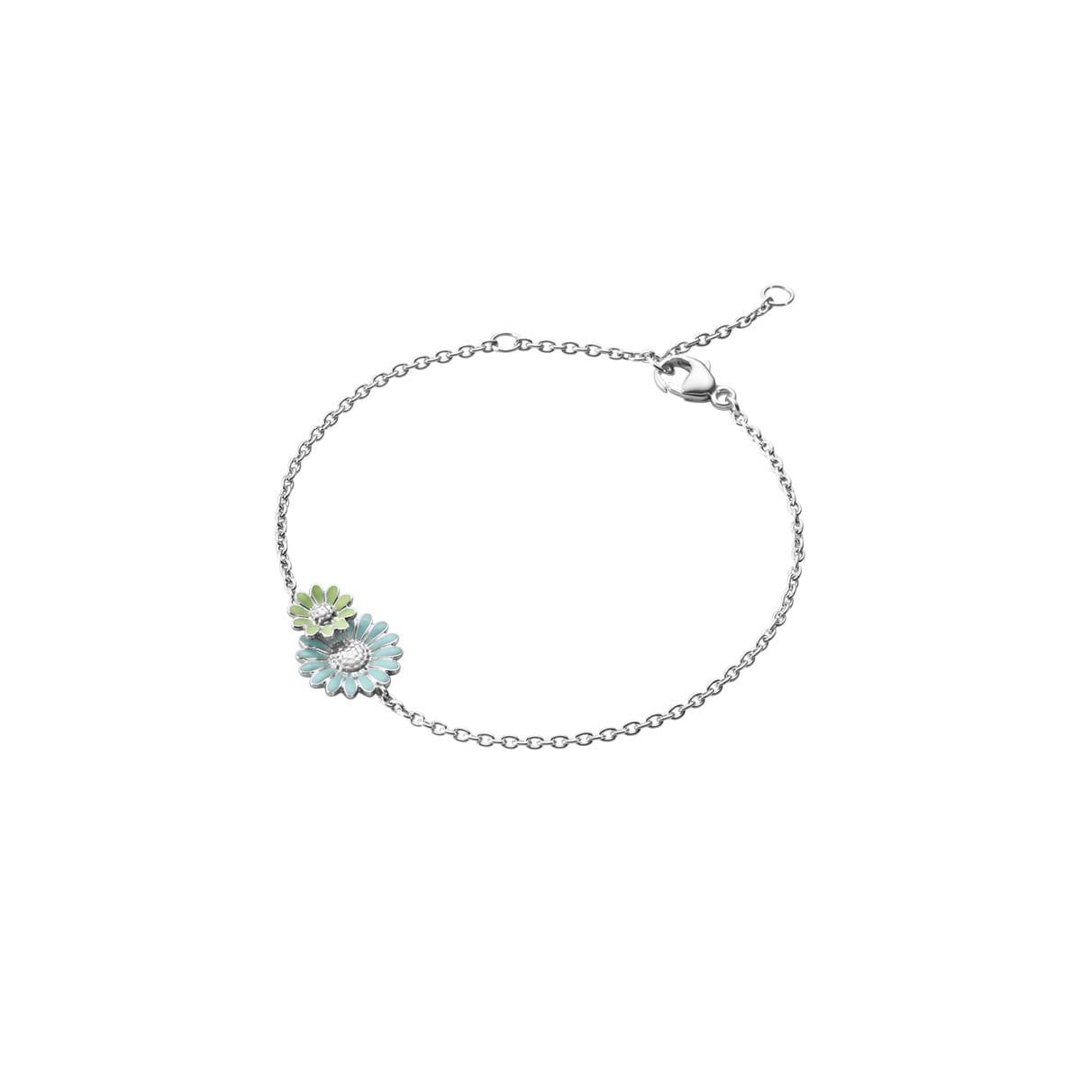 Georg Jensen Rhodium Plated Sterling Silver & Blue and Green Enamel Daisy Bracelet