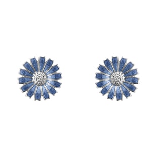 Georg Jensen Sterling Silver & Blue Enamel Daisy Stud Earrings