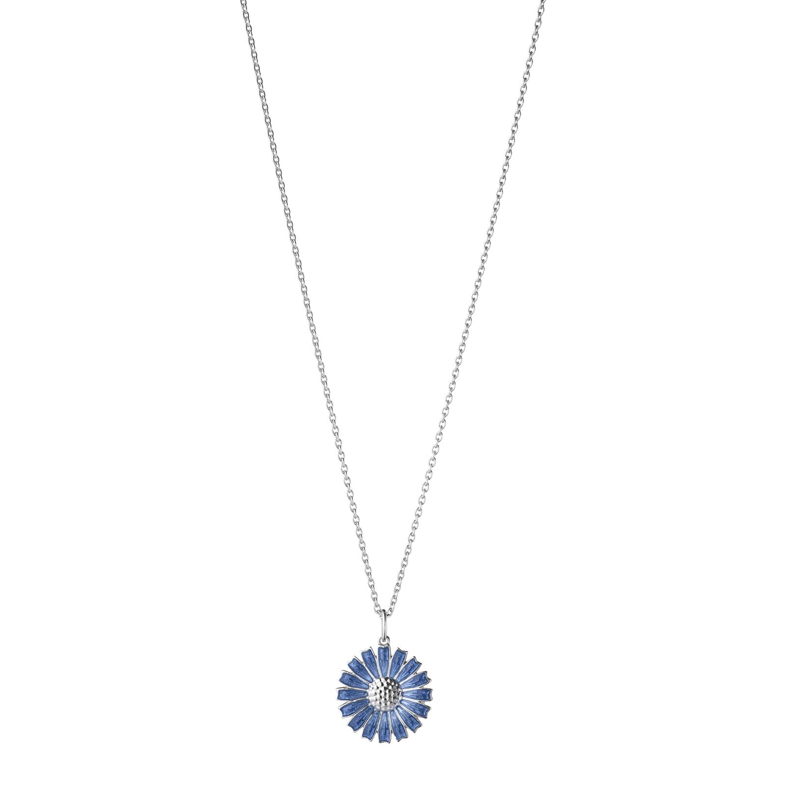 Sterling Silver & Blue Enamel Daisy Pendant