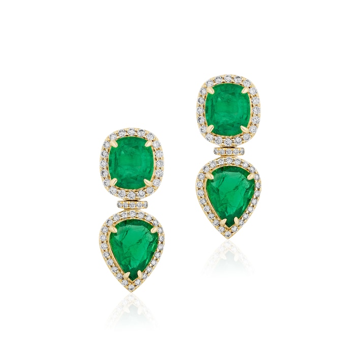Goshwara 18K Yellow Gold Emerald & Diamond Drop Earrings