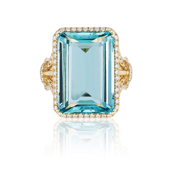 Goshwara 18K Yellow Gold Aquamarine & Diamond Ring