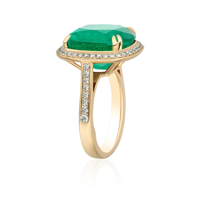 Goshwara 18K Yellow Gold Emerald & Diamond Ring