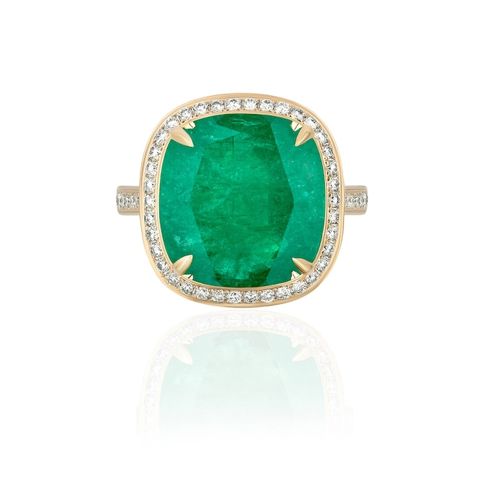 Goshwara 18K Yellow Gold Emerald & Diamond Ring