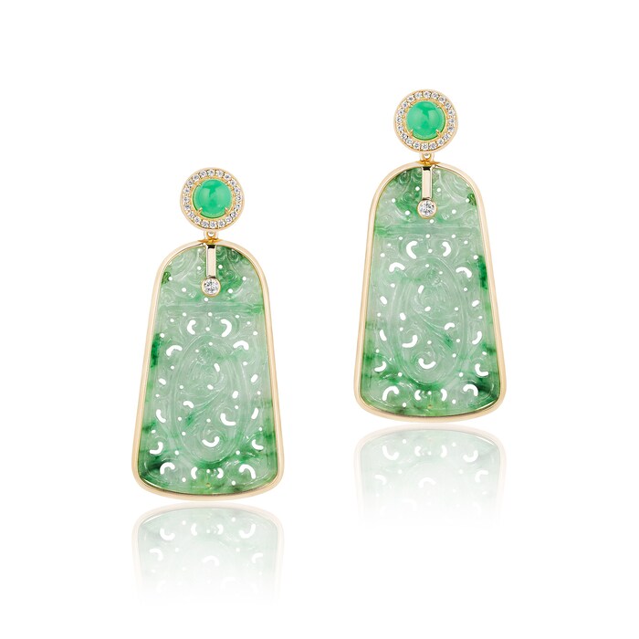 Goshwara 18K Yellow Gold Chrysoprase & Jade Drop Earrings