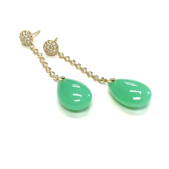 Goshwara 18K Yellow Gold Chrysoprase & Diamond Flat Drop Earrings