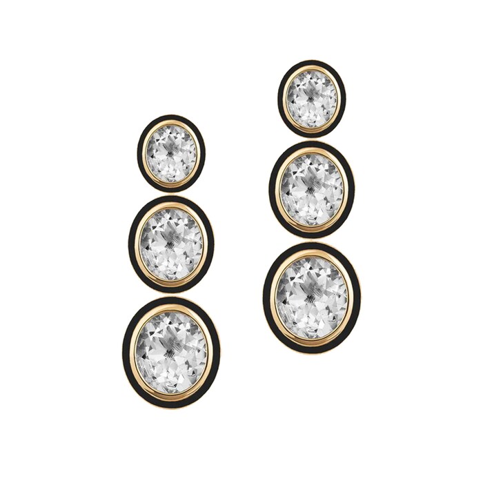 Goshwara 18K Yellow Gold 3 Tier Oval Rock Crystal & Onyx Earrings